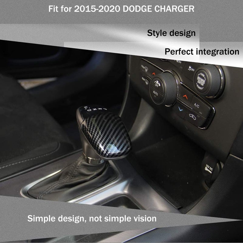 crosselec Carbon Fiber Gear Shift Knob Cover Sticker Head Trim for Dodge Charger 2015+ (Black) - Image 2